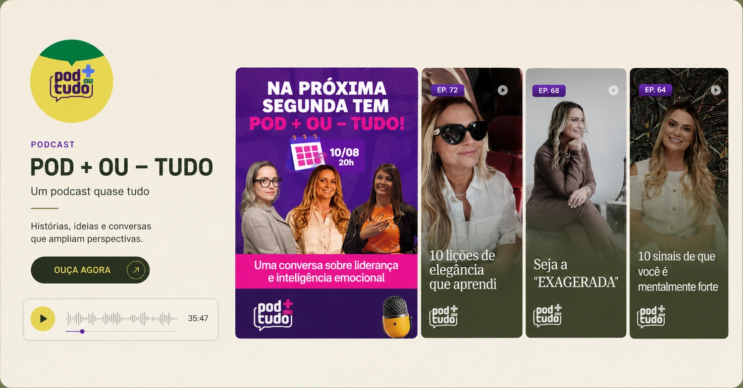 Podcast Pod + ou − Tudo: histórias, ideias e conversas que ampliam perspectivas, com os últimos episódios