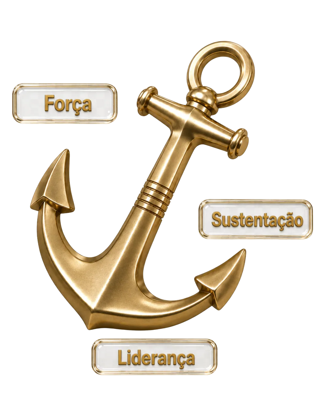 Âncora dourada com os atributos força, sustentação e liderança
