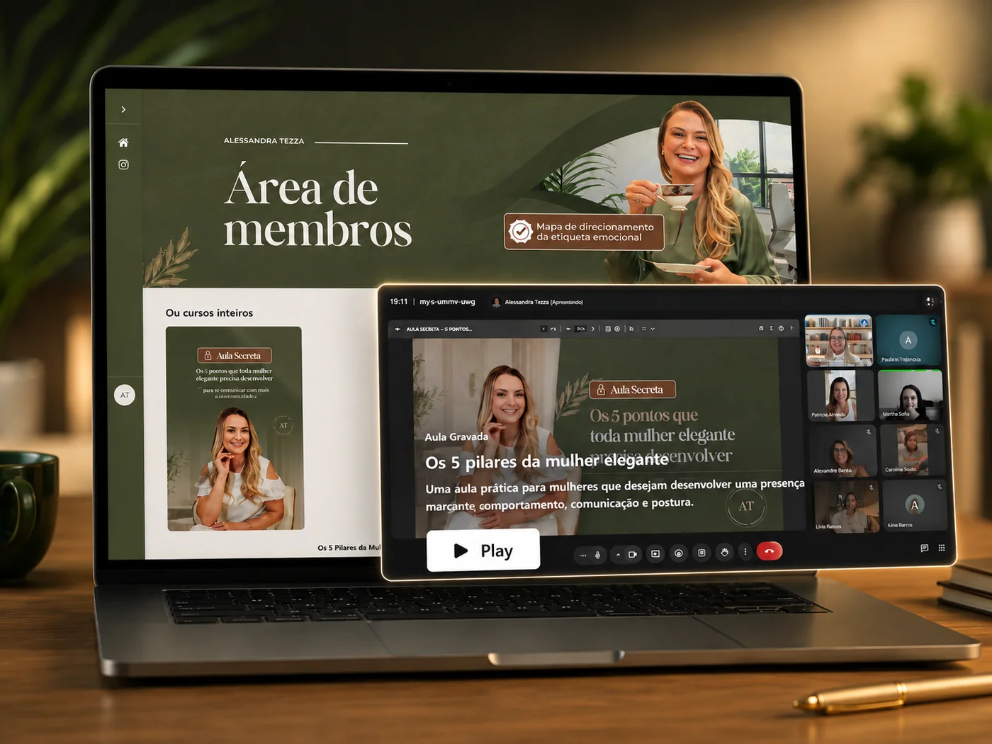 Área de membros do workshop aberta em um notebook, com as aulas gravadas